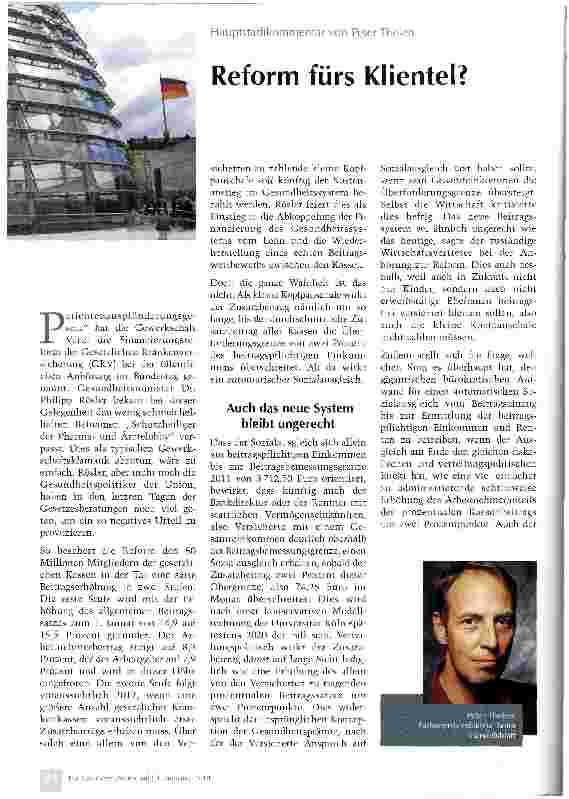 Vorschauseite 1: Reform fürs Klientel?
