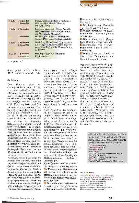 Vorschauseite 2: Pflegeausbildung als Fundament für einen technisch orientierten Studiengang -Meilenstein auf dem Weg zum Hygieneingenieur-