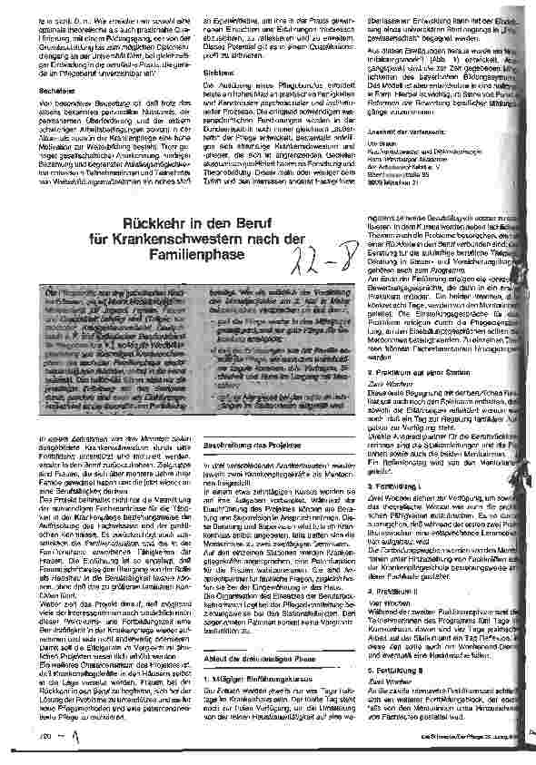Vorschauseite 1: Rückkehr in den Beruf für Krankenschwestern nach der Familienphase