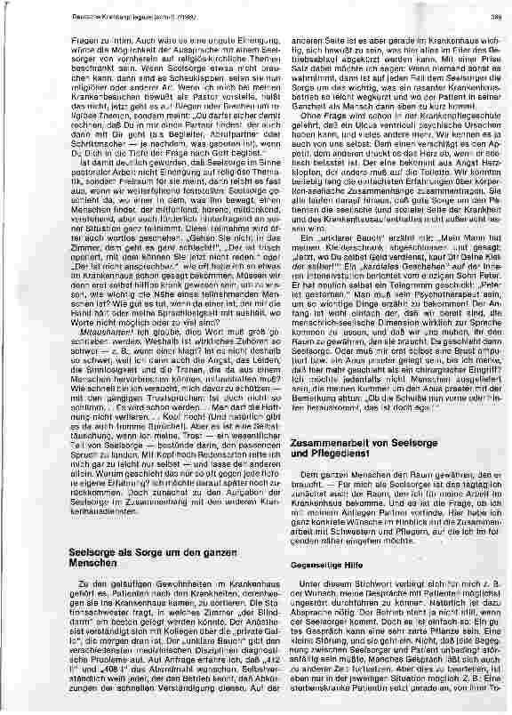 Vorschauseite 2: Krankenhausseelsorge - ihr Selbstverständnis, ihr Anliegen und ihre Möglichkeiten