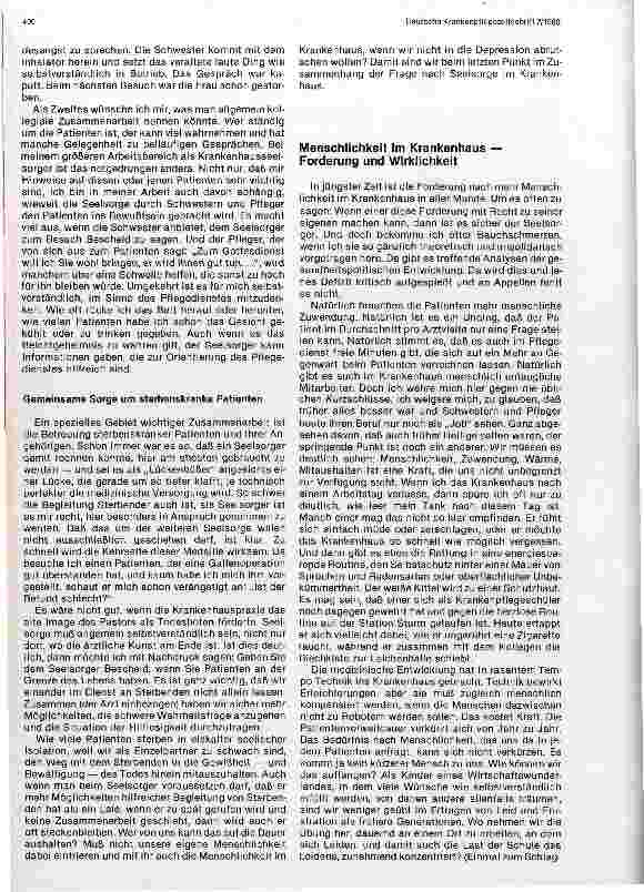 Vorschauseite 3: Krankenhausseelsorge - ihr Selbstverständnis, ihr Anliegen und ihre Möglichkeiten