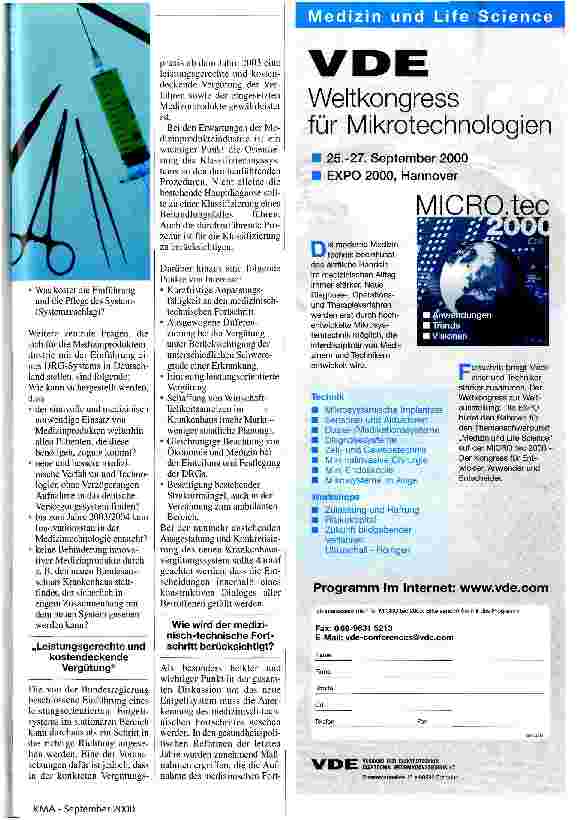 Vorschauseite 2: Für ein innovationsfreundliches Versorgungsund Vergütungssystem Diskussionsforum DRG: BVMed zu Auswirkungen des neuen Vergütungssystems