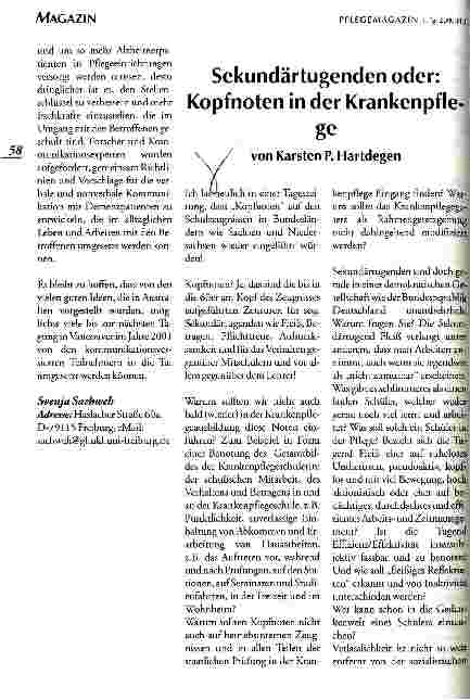 Vorschauseite 1: Sekundärtugenden oder: Kopfnoten in der Krankenpflege