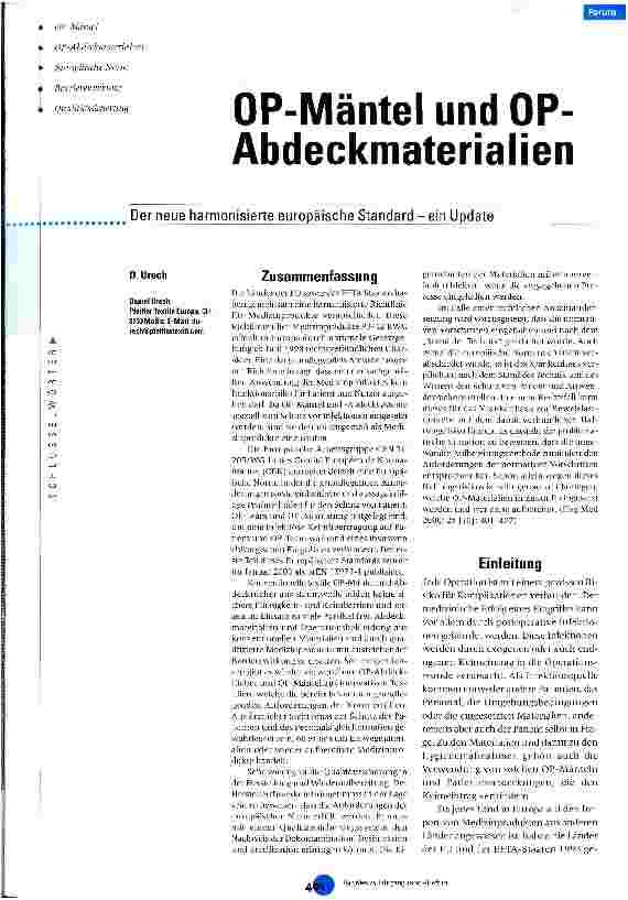 Vorschauseite 1: OP-Mäntel und OP-Abdeckmaterialien Der neue harmonisierte europäische Standard - ein Update