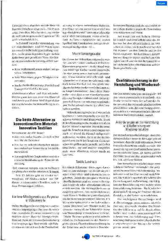 Vorschauseite 3: OP-Mäntel und OP-Abdeckmaterialien Der neue harmonisierte europäische Standard - ein Update