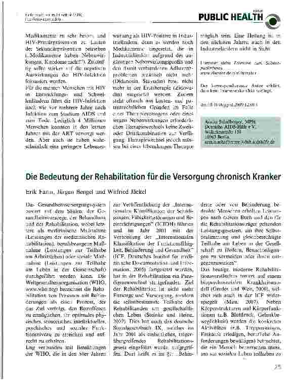 Vorschauseite 1: Die Bedeutung der Rehabilitation für die Versorgung chronisch Kranker
