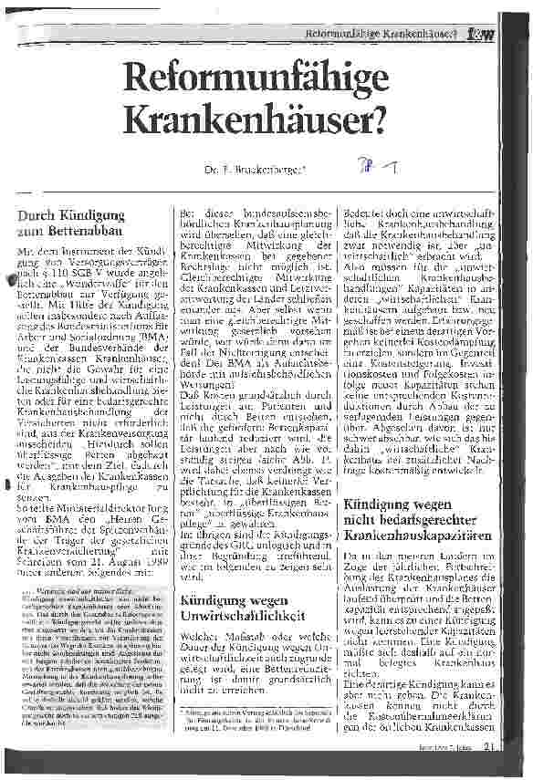 Vorschauseite 1: Reformunfähige Krankenhäuser?