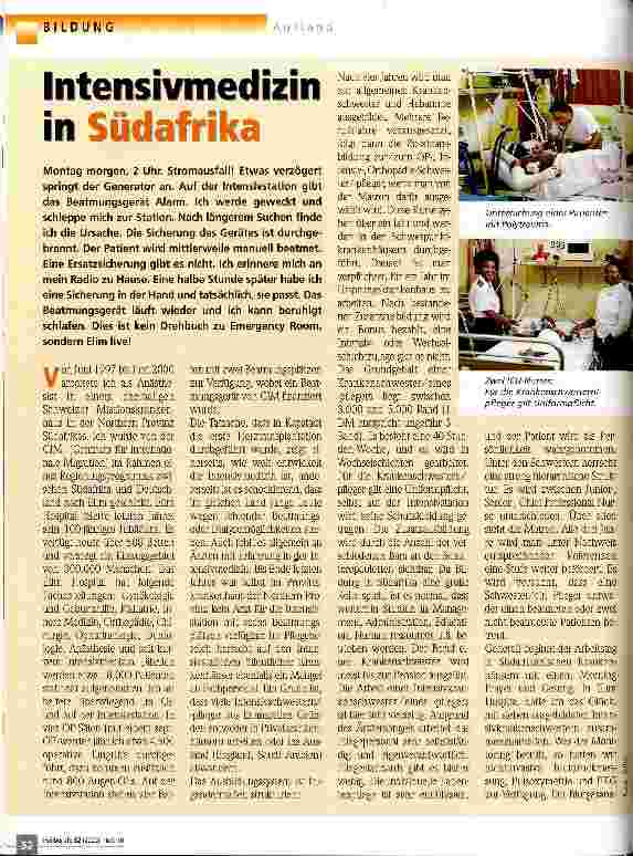 Vorschauseite 1: Intensivmedizin in Südafrika