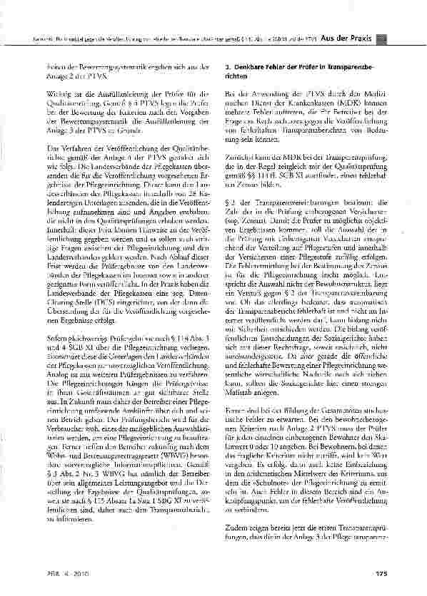 Vorschauseite 2: Rechtsmittel gegen die Veröffentlichung von fehlerhaften Transparenzberichten gemäß § 115 Abs. 1 a SGB XI und der PTVS