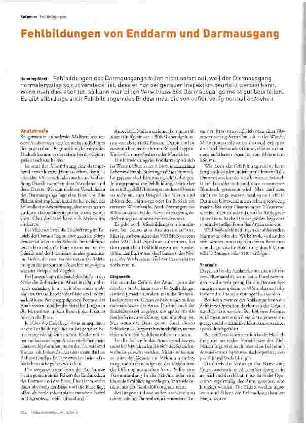 Vorschauseite 1: Fehlbildungen von Enddarm und Darmausgang