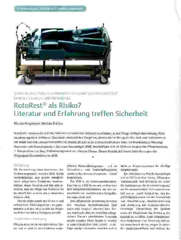 Vorschauseite 1: RotoRest® als Risiko? Literatur und Erfahrung treffen Sicherheit