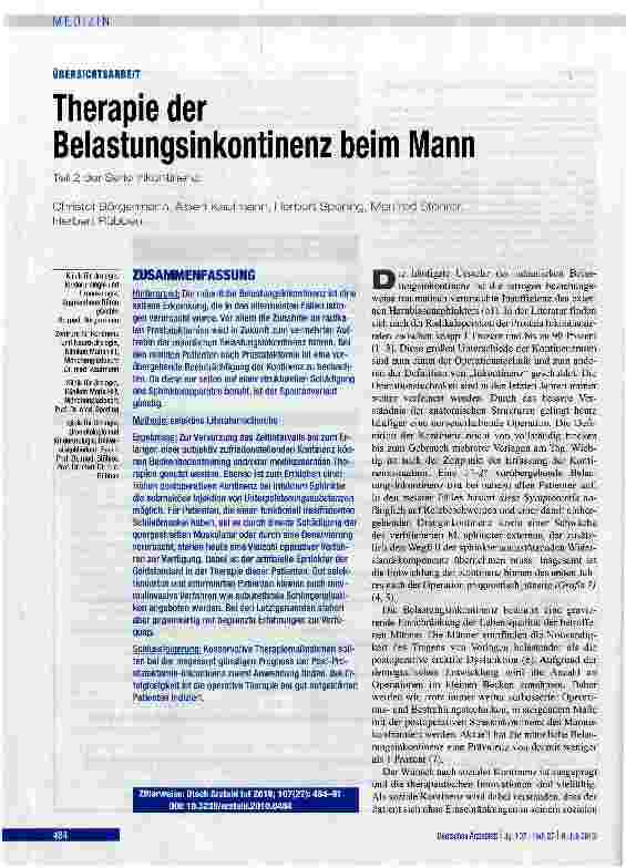 Vorschauseite 1: Therapie der Belastungsinkontinenz beim Mann