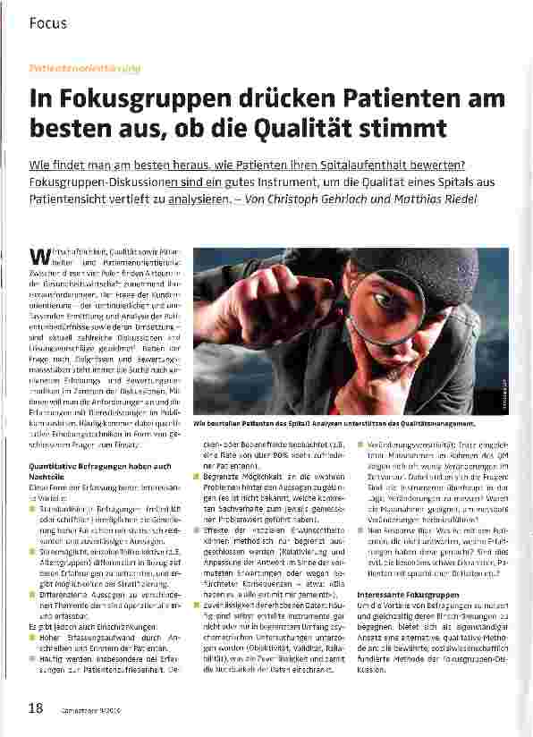 Vorschauseite 1: In Fokusgruppen drücken Patienten am besten aus, ob die Qualität stimmt