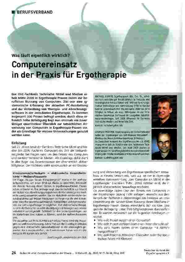 Vorschauseite 1: Computereinsatz in der Praxis für Ergotherapie