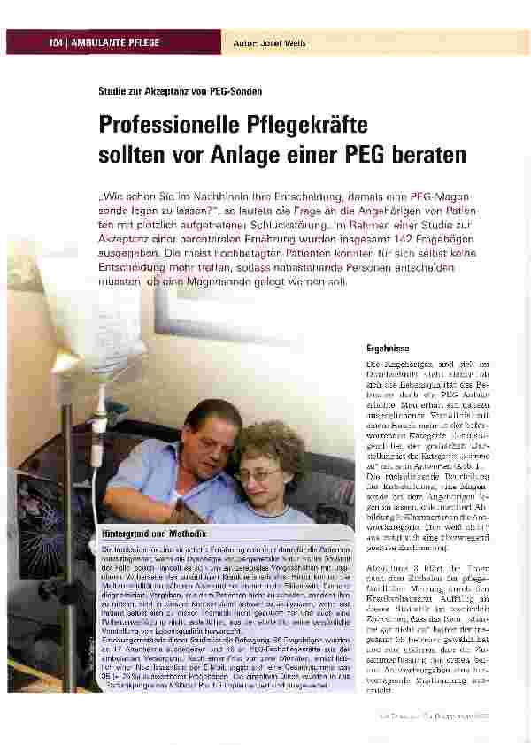 Vorschauseite 1: Professionelle Pflegekräfte sollten vor Anlage einer PEG beraten