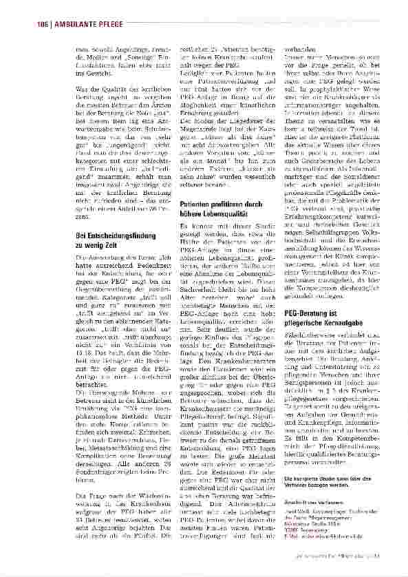 Vorschauseite 3: Professionelle Pflegekräfte sollten vor Anlage einer PEG beraten