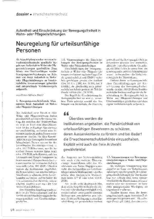Vorschauseite 1: Neuregelung für urteilsunfähige Personen
