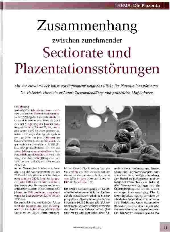 Vorschauseite 1: Zusammenhang zwischen zunehmender Sectiorate und Plazentationsstörungen