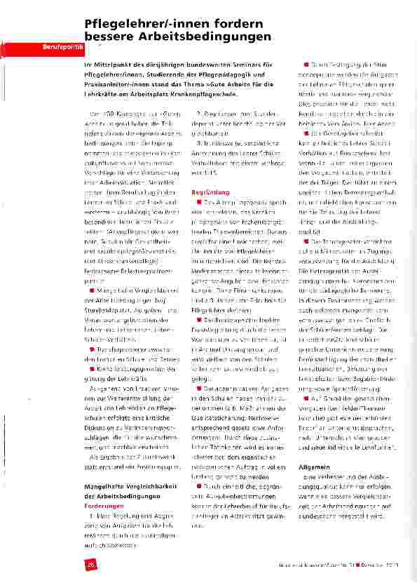 Vorschauseite 1: Pflegelehrer/innen fordern bessere Arbeitsbedingungen