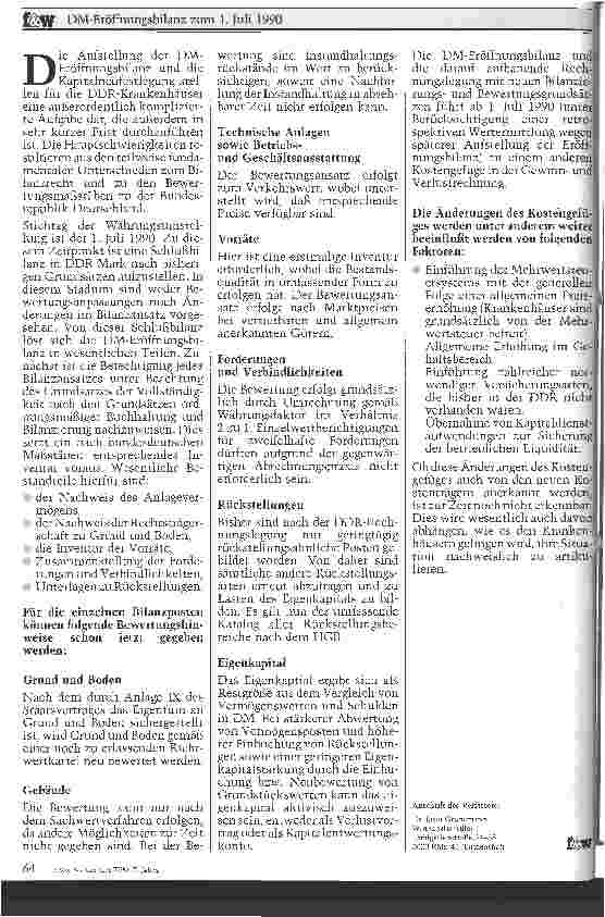 Vorschauseite 3: DM-Eröffnungsbilanz zum 1. Juli 1990 Auch für die DDR-Krankenhäuser? - Einige Hinweise zum Staatsvertrag