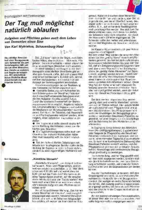 Vorschauseite 1: Beziehungsarbeit statt Funktionspflege: Der Tag muß möglichst natürlich ablaufen. Aufgaben und Pflichten für Demente.