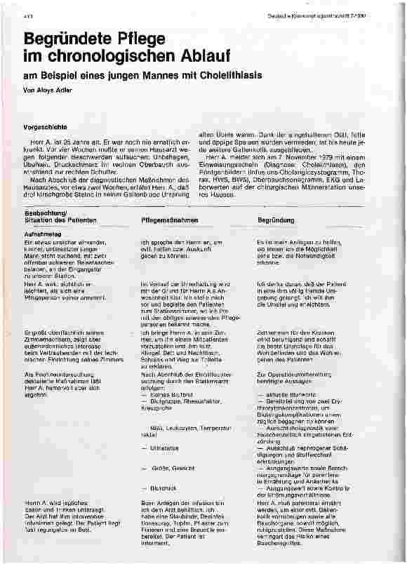 Vorschauseite 1: Begründete Pflege im chronologischen Ablauf am Beispiel eines jungen Mannes mit Cholelithiasis
