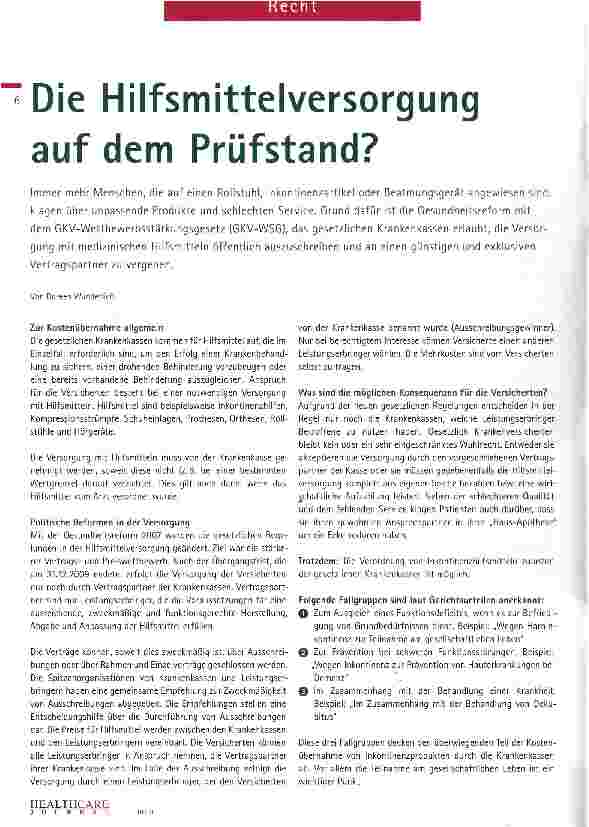 Vorschauseite 1: Die Hilfsmittelversorgung auf dem Prüfstand?