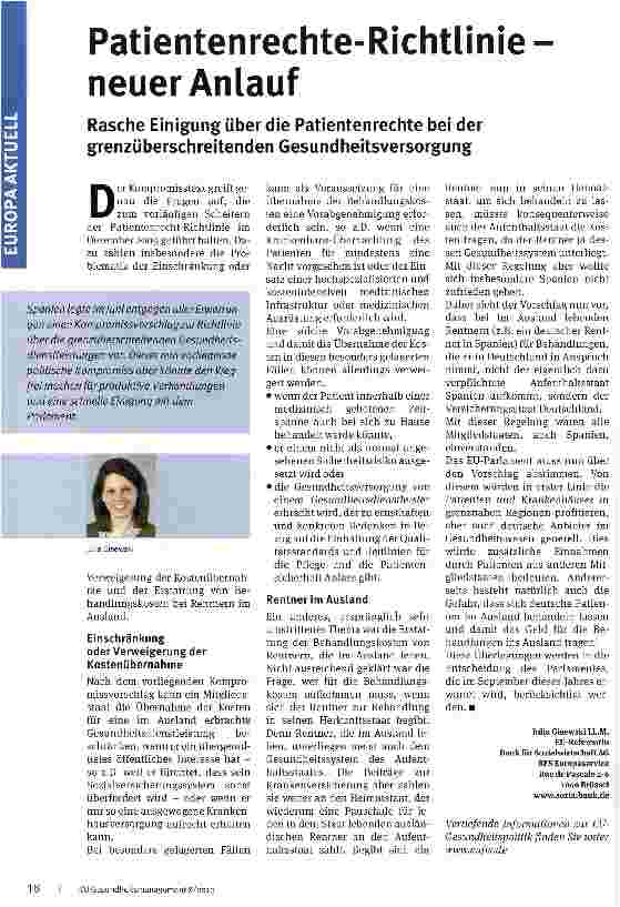 Vorschauseite 1: Patientenrechte-Richtlinie neuer Anlauf