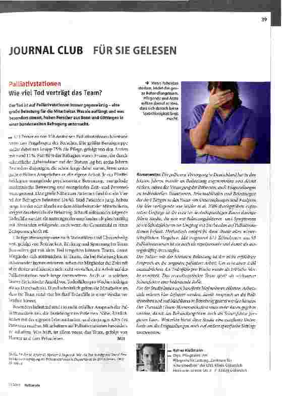 Vorschauseite 1: Palliativstation-Wie viel Tod verträgt das Team?