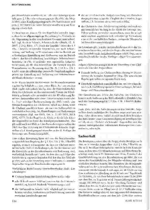 Vorschauseite 2: Die Anforderungen an die Einstufung eines Chefarztes als leitender Angestellter§ 5 Abs. 3 S. 2 Nr. 3 BetrVG, § 18 Abs. 1 Nr. 1 ArbZG