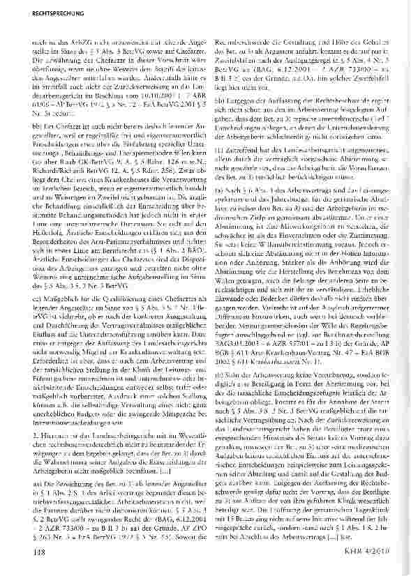 Vorschauseite 4: Die Anforderungen an die Einstufung eines Chefarztes als leitender Angestellter§ 5 Abs. 3 S. 2 Nr. 3 BetrVG, § 18 Abs. 1 Nr. 1 ArbZG
