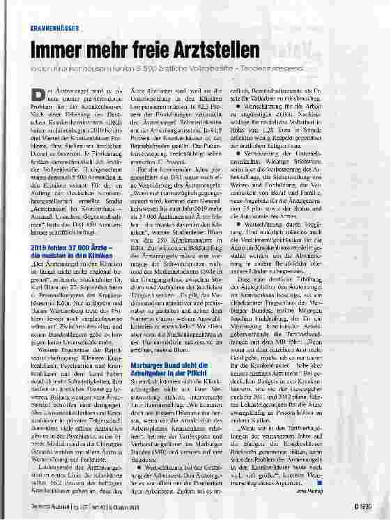 Vorschauseite 1: Immer mehr freie Arztstellen