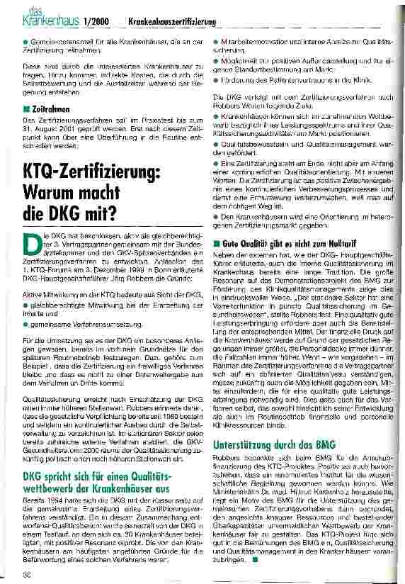 Vorschauseite 5: Kooperation für Transparenz und Qualität - KTQ Projektbeschreibung Zertifizierung von Krankenhäusern