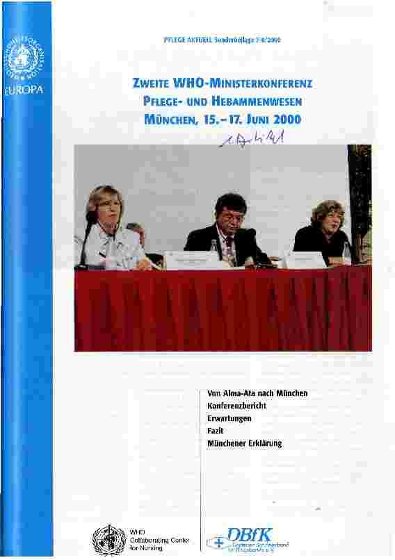 Vorschauseite 1: Zweite WHO-Ministerkonferenz Pflegeund Hebammenwesen München, 15. - 17. Juni 2000