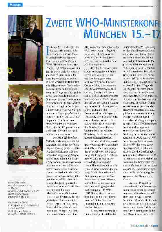 Vorschauseite 4: Zweite WHO-Ministerkonferenz Pflegeund Hebammenwesen München, 15. - 17. Juni 2000