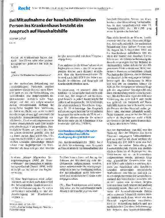 Vorschauseite 1: Bei Mitaufnahme der haushaltsführenden Person ins Krankenhaus besteht ein Anspruch auf Haushaltshilfe