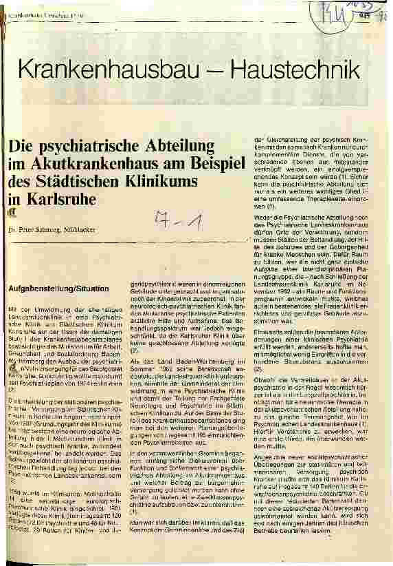 Vorschauseite 1: Die psychiatrische Abteilung im Akutkrankenhaus am Beispiel des Städtischen Klinikums in Karlsruhe