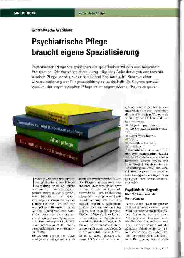 Vorschauseite 1: Psychiatrische Pflege braucht eigene Spezialisierung