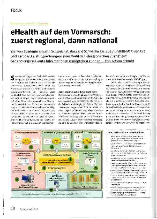 Vorschauseite 1: eHealth auf dem Vormarsch: zuerst regional, dann national