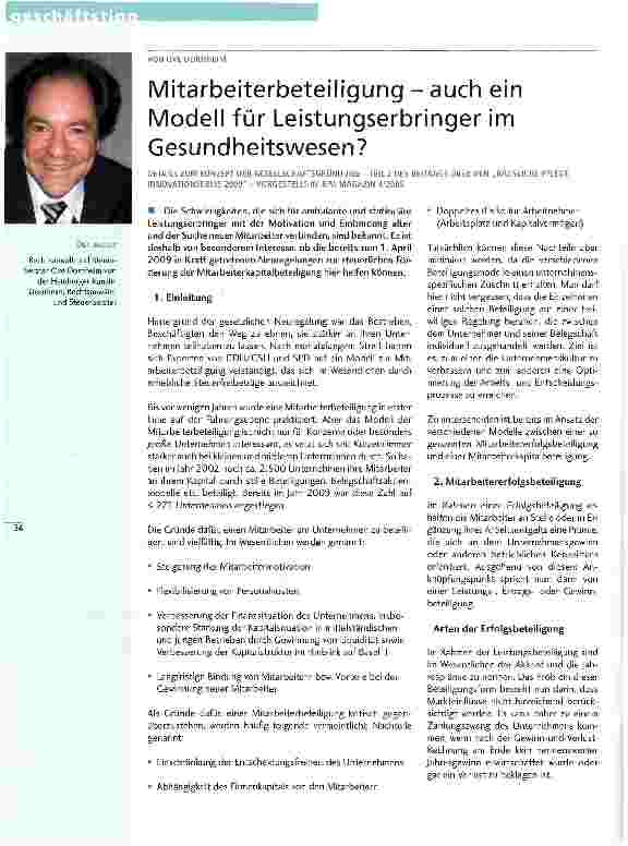 Vorschauseite 1: Mitarbeiterbeteiligung - auch ein Modell für Leistungserbringer im Gesundheitswesen?