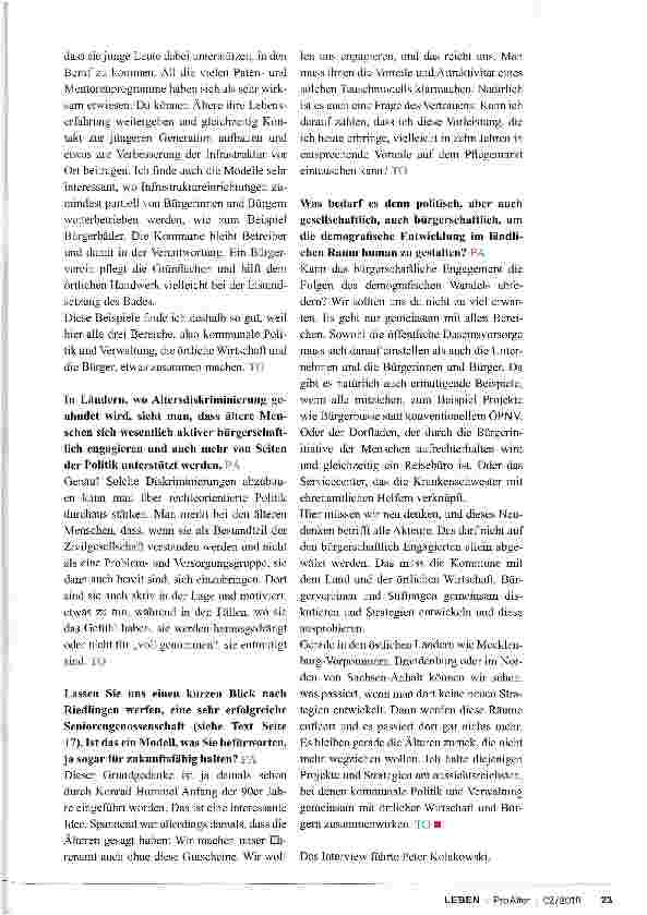 Vorschauseite 2: „KOMMUNEN BRAUCHEN DIE ÄLTEREN MENSCHEN BEI DER GESTALTUNG DES LOKALEN GEMEINWESENS