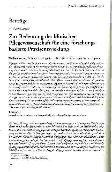 Vorschauseite 1: Zur Bedeutung der klinischen Pflegewissenschaft für eine forschungs-basierte Praxisentwicklung