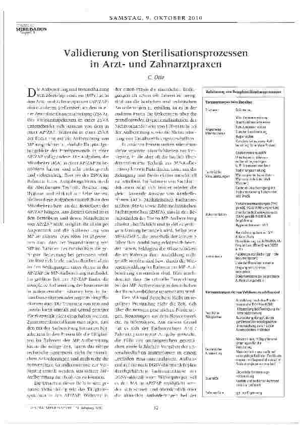 Vorschauseite 1: Validierung von Sterilisationsprozessen in Arztund Zahnarztpraxen