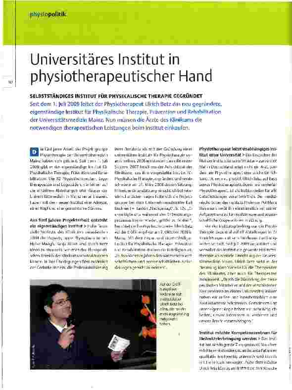 Vorschauseite 1: Universitäres Institut in physiotherapeutischer Hand