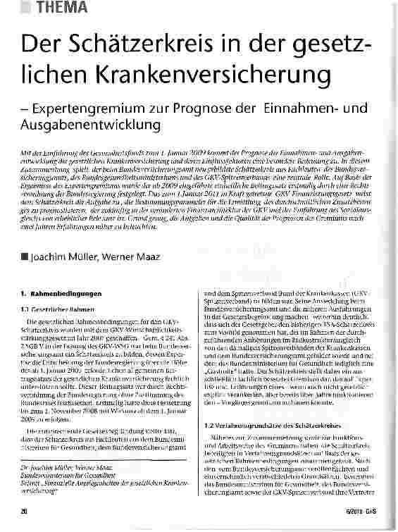 Vorschauseite 1: Der Schätzerkreis in der gesetzlichen Krankenversicherung-Expertengremium zur Prognose der Einnahmenund Ausgabenentwicklung