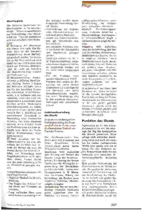 Vorschauseite 3: Anlage, Komplikationen und Pflege des Shunt 2. Teil: Pflege des Shunt