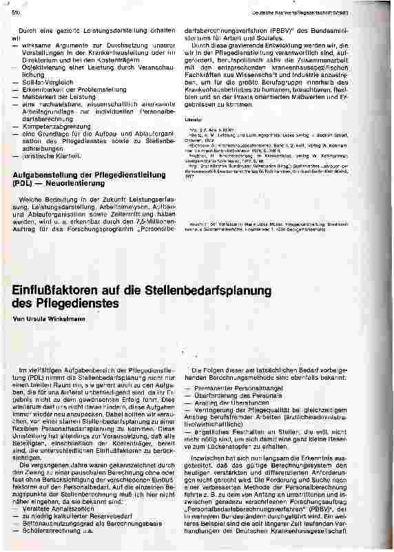 Vorschauseite 1: Einflußfaktoren auf die Stellenbedarfsplanung des Pflegedienstes