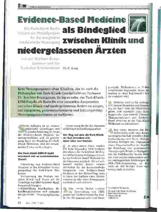 Vorschauseite 1: Evidence-Based Medicine als Bindeglied zwischen Klinik und niedergelassenen Ärzten