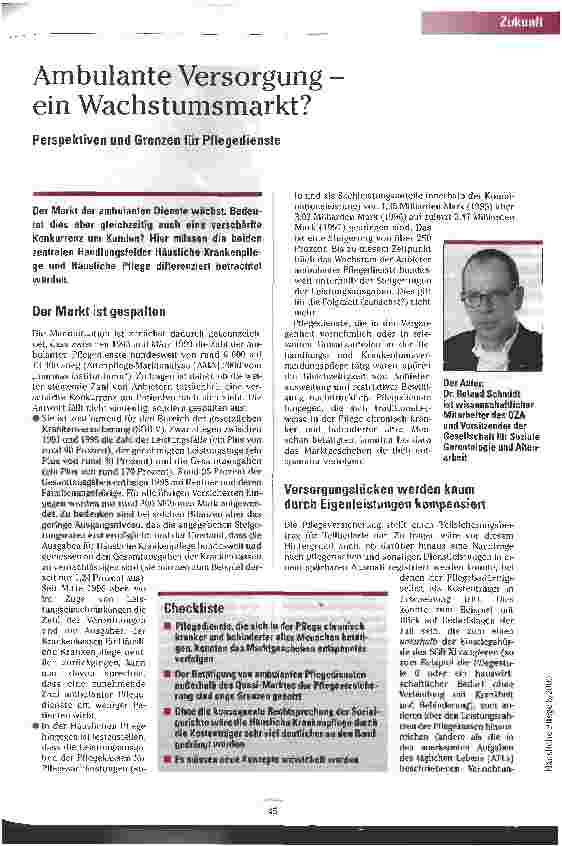 Vorschauseite 1: Ambulante Versorgung - ein Wachstumsmarkt? Perspektiven und Grenzen für Pflegedienste