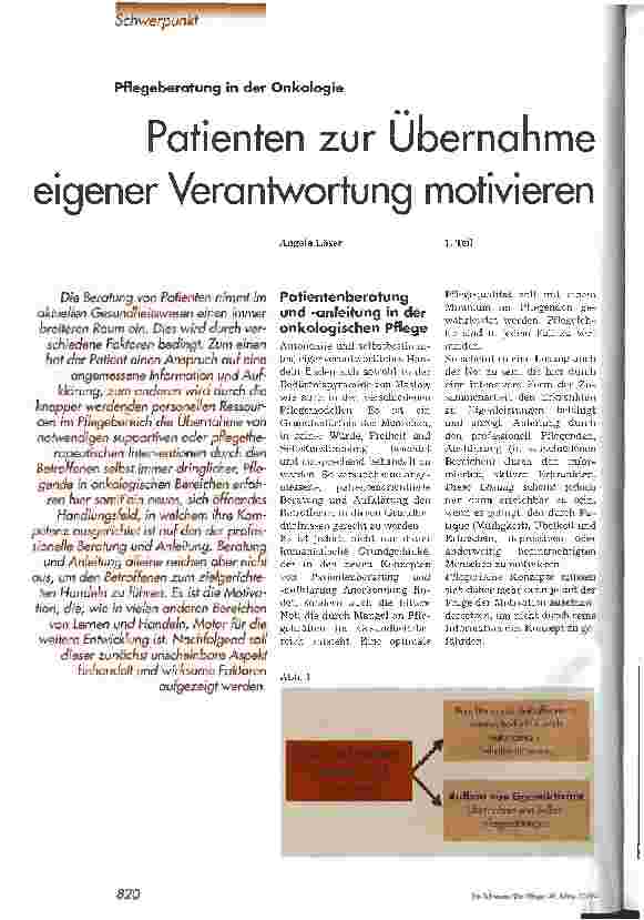 Vorschauseite 1: Patienten zur Übernahme eigener Verantwortung motivieren Pflegeberatung in der Onkologie, 1. Teil